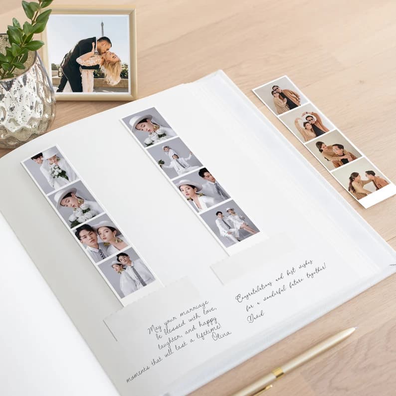 Premium physical guestbook with printed photo strips